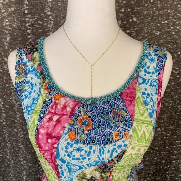 Vintage Alberto Makali Patchwork Print Embellished Tank Top Boho Y2K Women's M - Picture 3 of 9